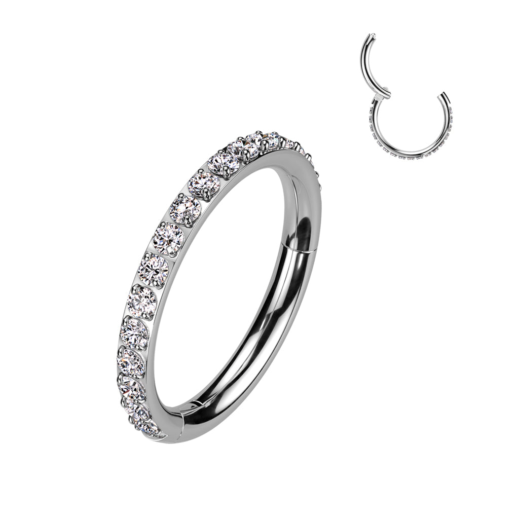 16G Titanium Hinged Hoop Ring W/ Outward Facing Pave